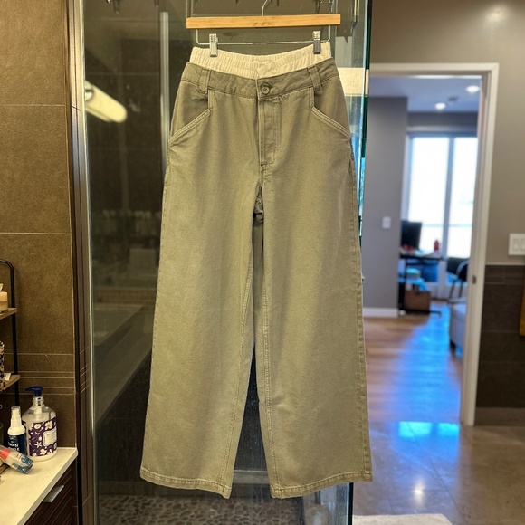 Topshop Boxer Waistband Cotton-Blend Wide-Leg Denim Pants (Grey/White) - Picture 8 of 16